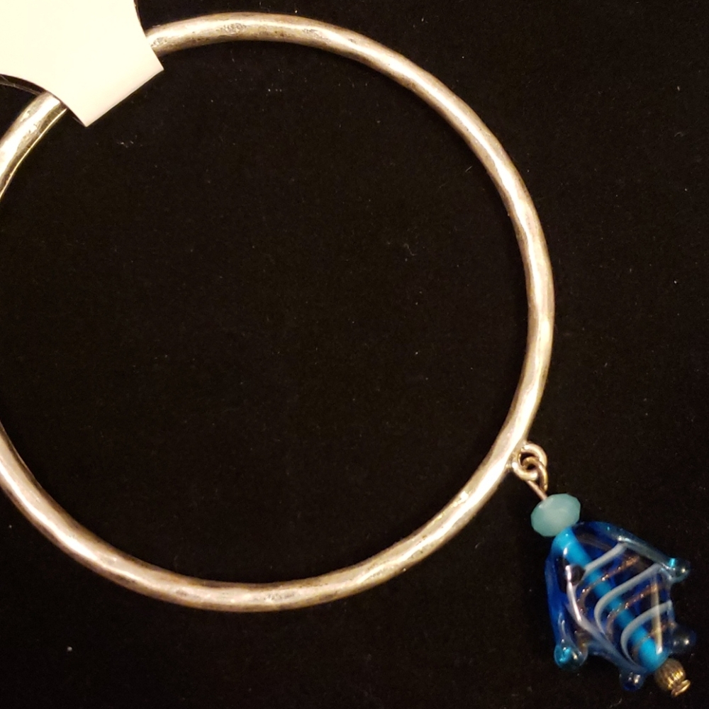 Lovely Silver Bangle with Fish Accent
